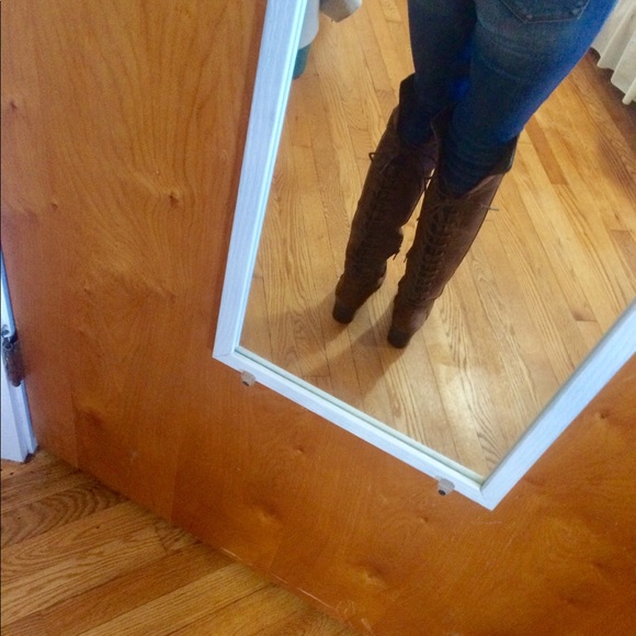 SOLD OTK Lace Up Back Cognac Boots - Picture 4 of 4